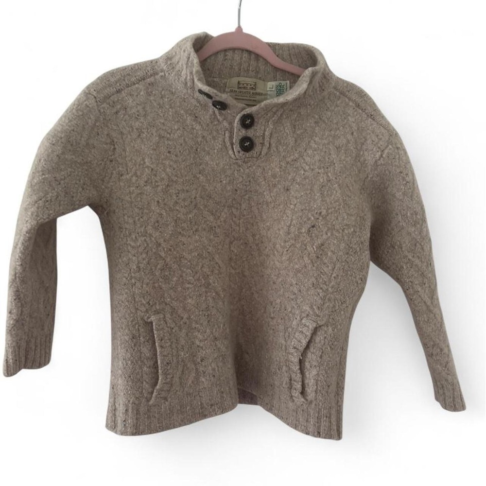 Aran Sweater Market 100% Merino Wool Funnel Neck Pullover Sweater Size L